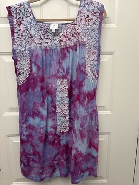 J Marie Embroidered Hand Dyed Sleeveless Dress - Purple Blue